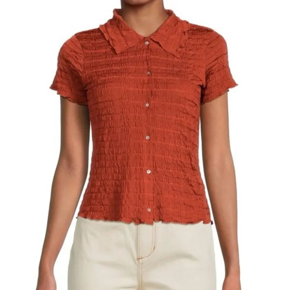 Revolve VINCE Smocked Solid Shirt Rust Amber Button-Up Top NWOT Size S